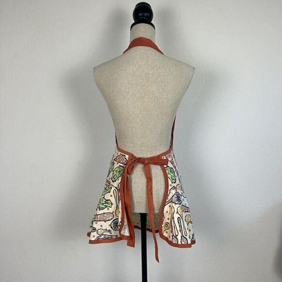 Retro Women Orange & Cream Apron Kitchen Garden Pocket Adjustable Cotton Pinup - Picture 2 of 9